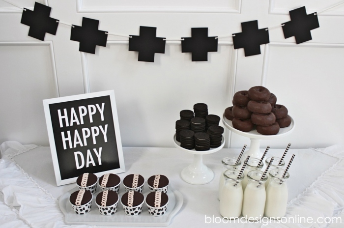 black white dessert table